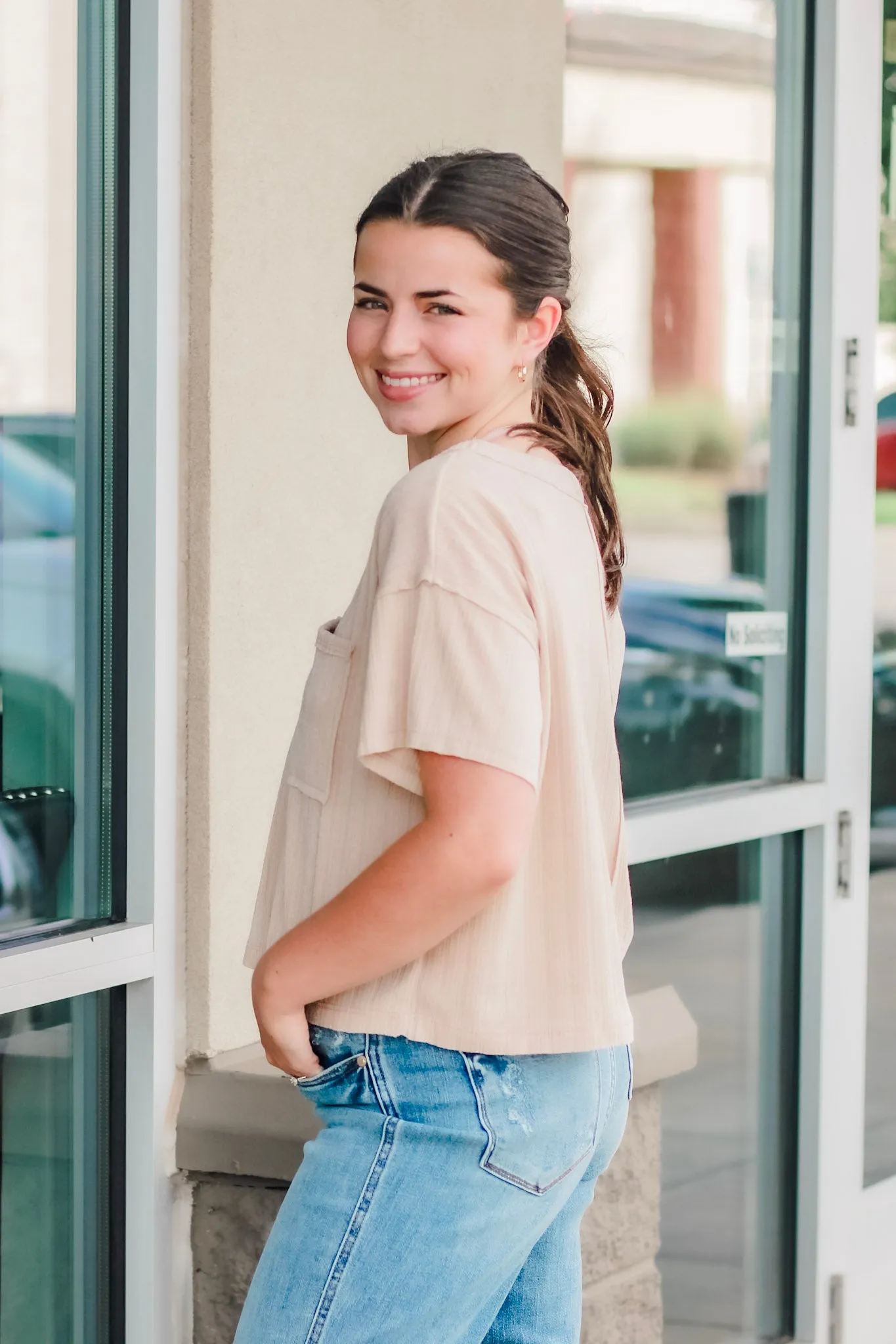 Love the Look Pocket Top in Sand