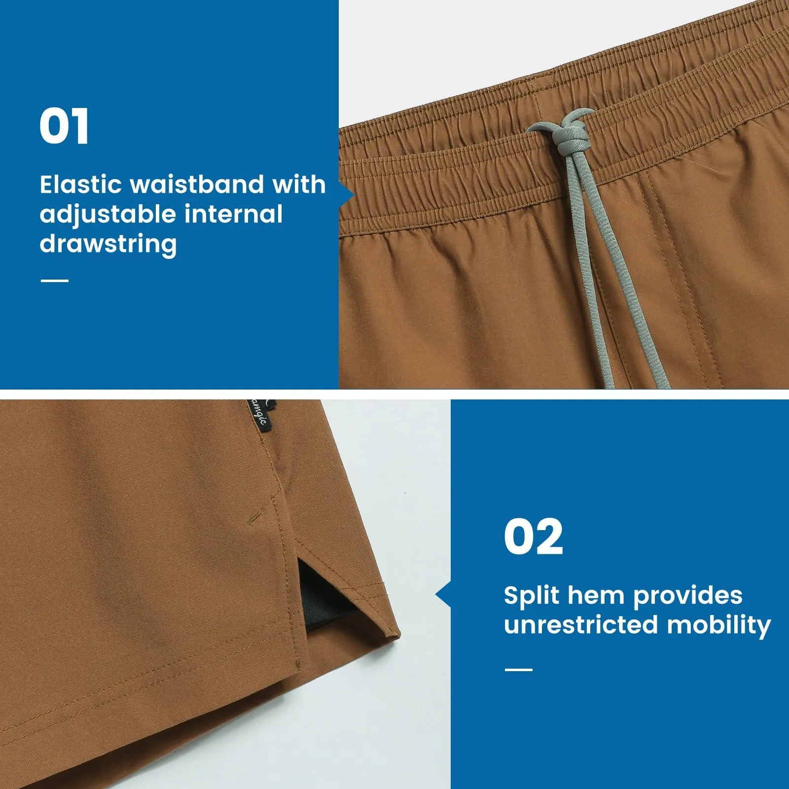 maamgic Gym Shorts for Men 7 inch with Liner Stretch 2 in 1 Workout Shorts Men Quick Dry Athletic Shorts Brown Large
