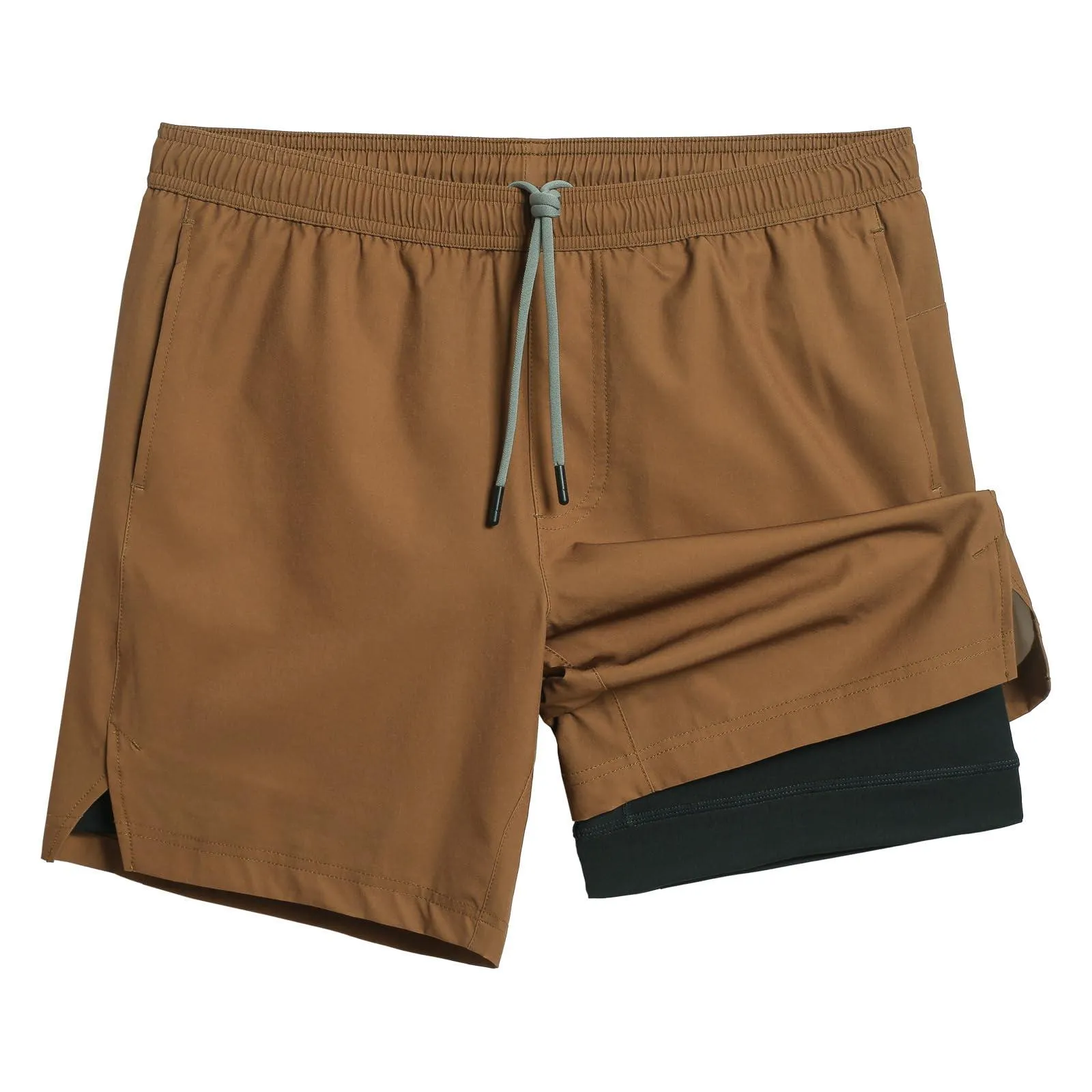 maamgic Gym Shorts for Men 7 inch with Liner Stretch 2 in 1 Workout Shorts Men Quick Dry Athletic Shorts Brown Large