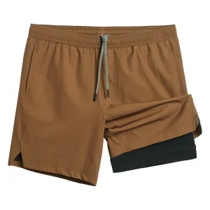 maamgic Gym Shorts for Men 7 inch with Liner Stretch 2 in 1 Workout Shorts Men Quick Dry Athletic Shorts Brown Large