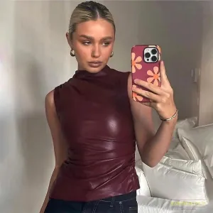 Maramalive™ Women's Y2K Vintage Tank Top - High Waist PU Basic Shirt with Sleek Slash Cut Design