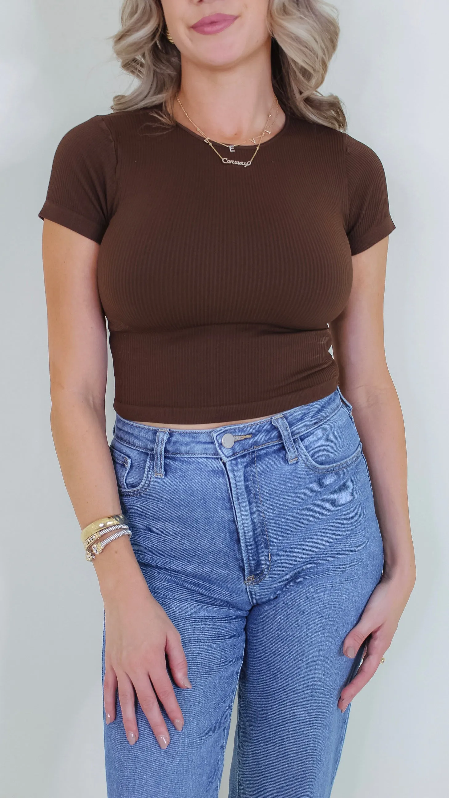 Margo Baby Tee Crop Top - Coffee Bean