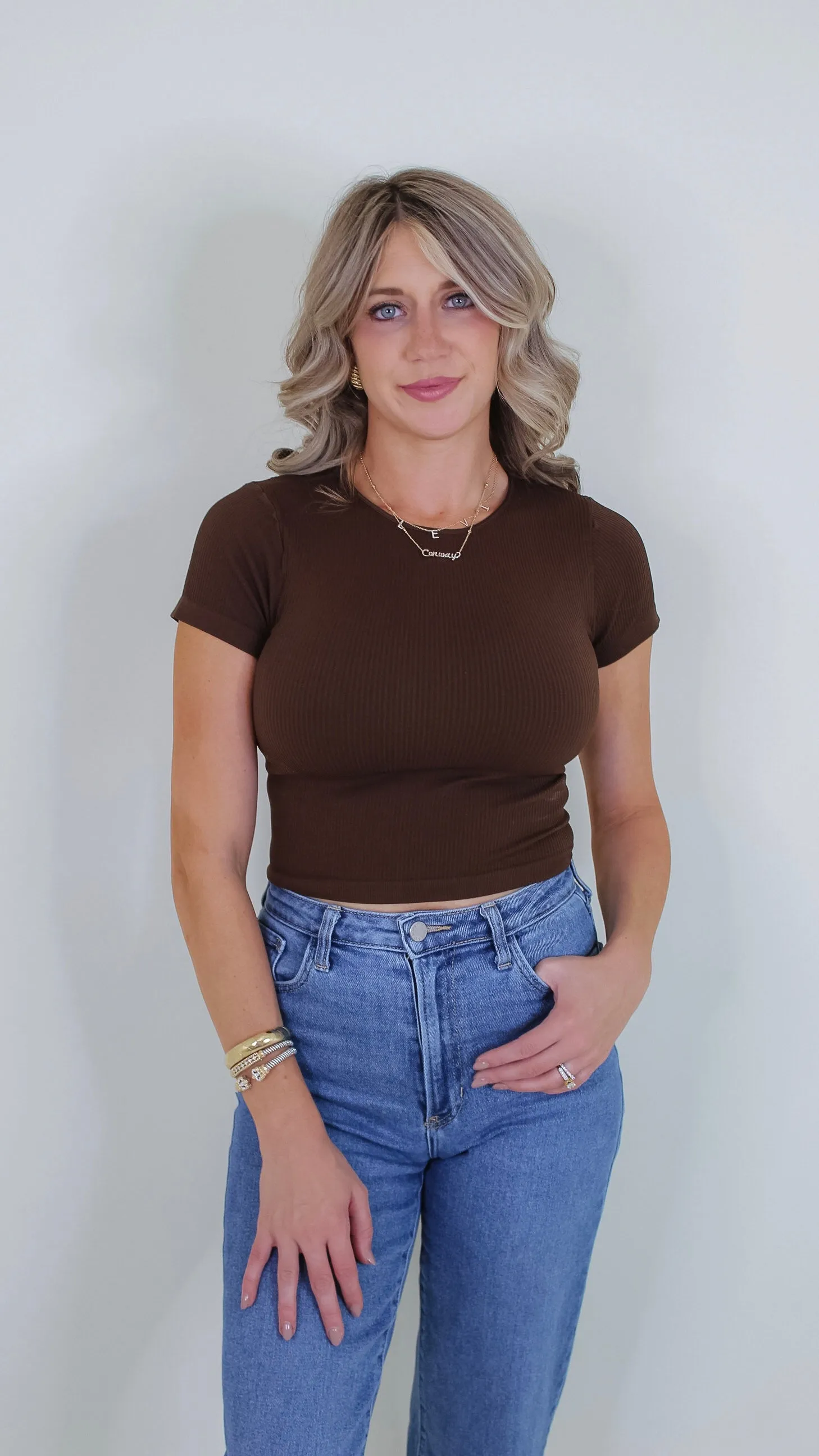 Margo Baby Tee Crop Top - Coffee Bean