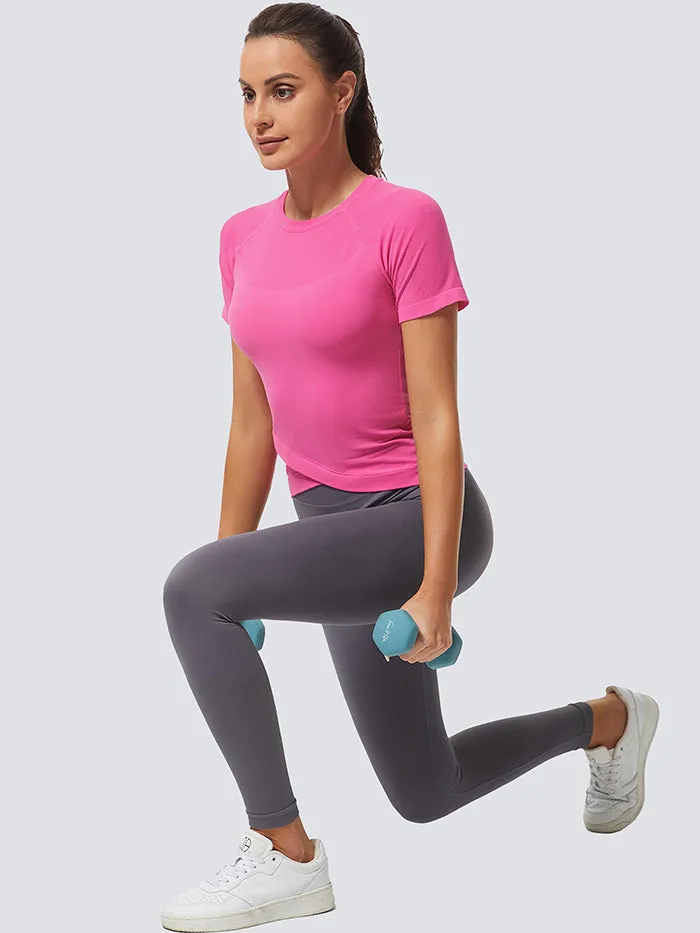 MathCat Slim Cross Hem Compression Workout T-shirt Peach Pink