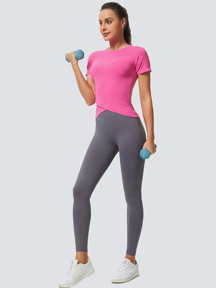 MathCat Slim Cross Hem Compression Workout T-shirt Peach Pink