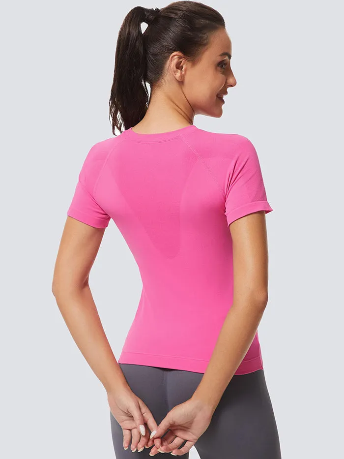 MathCat Slim Cross Hem Compression Workout T-shirt Peach Pink