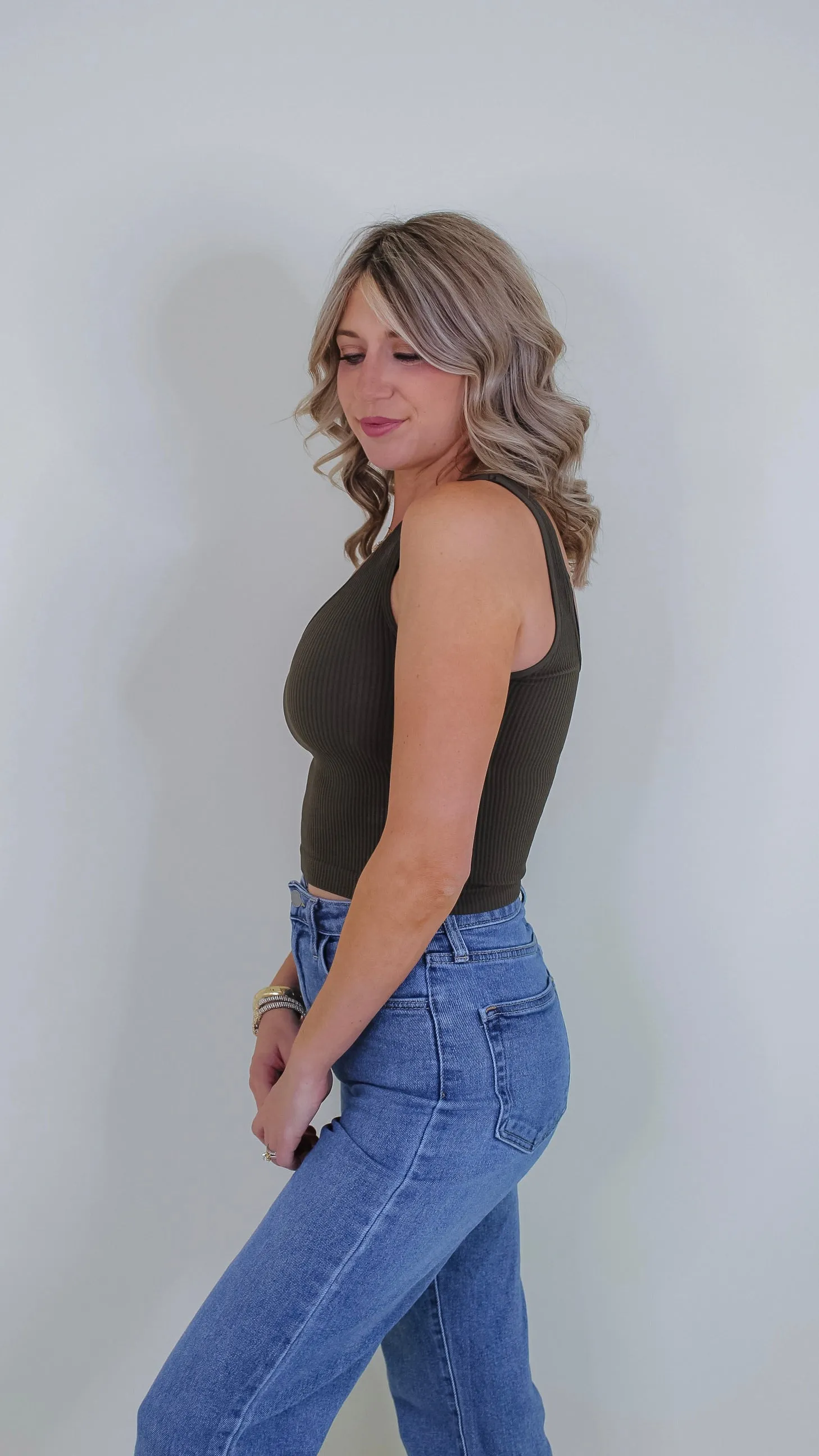 Mave Ribbed Tank - Oak Moss