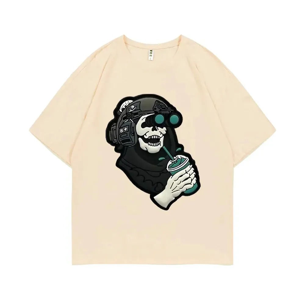Men's Gothic Vintage Skeleton Coffee Graphic Print Tee