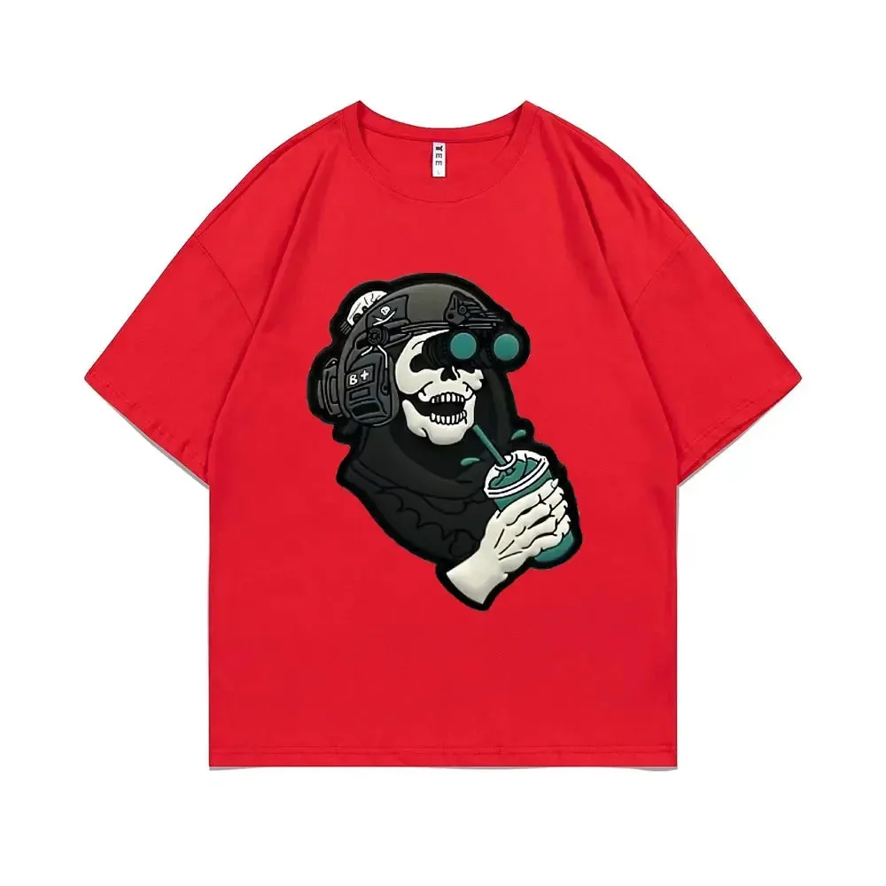 Men's Gothic Vintage Skeleton Coffee Graphic Print Tee