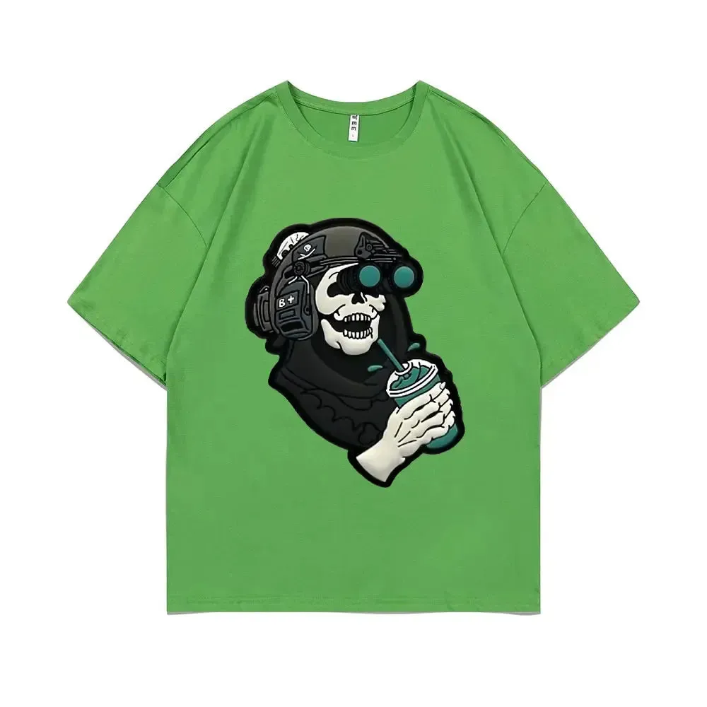 Men's Gothic Vintage Skeleton Coffee Graphic Print Tee