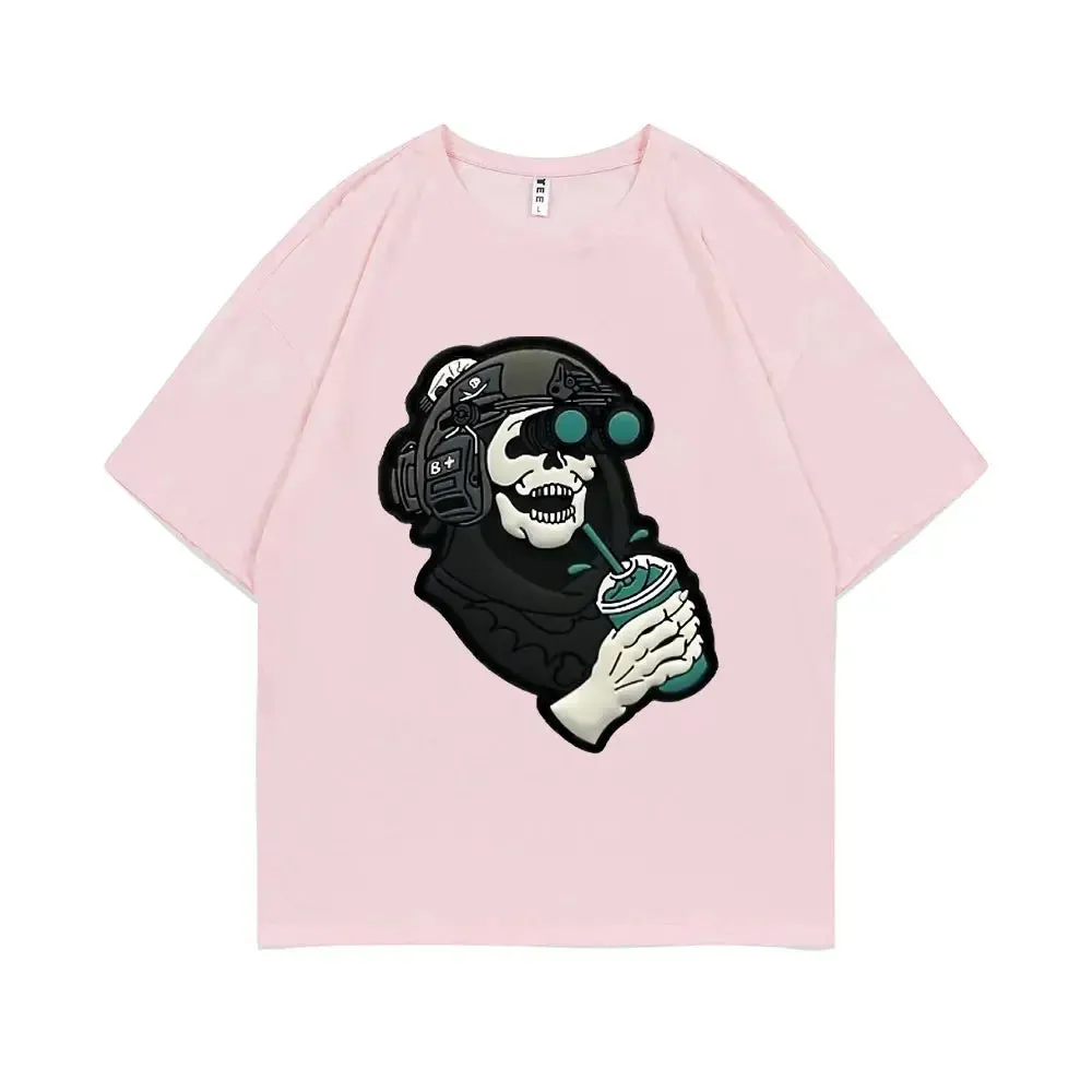 Men's Gothic Vintage Skeleton Coffee Graphic Print Tee