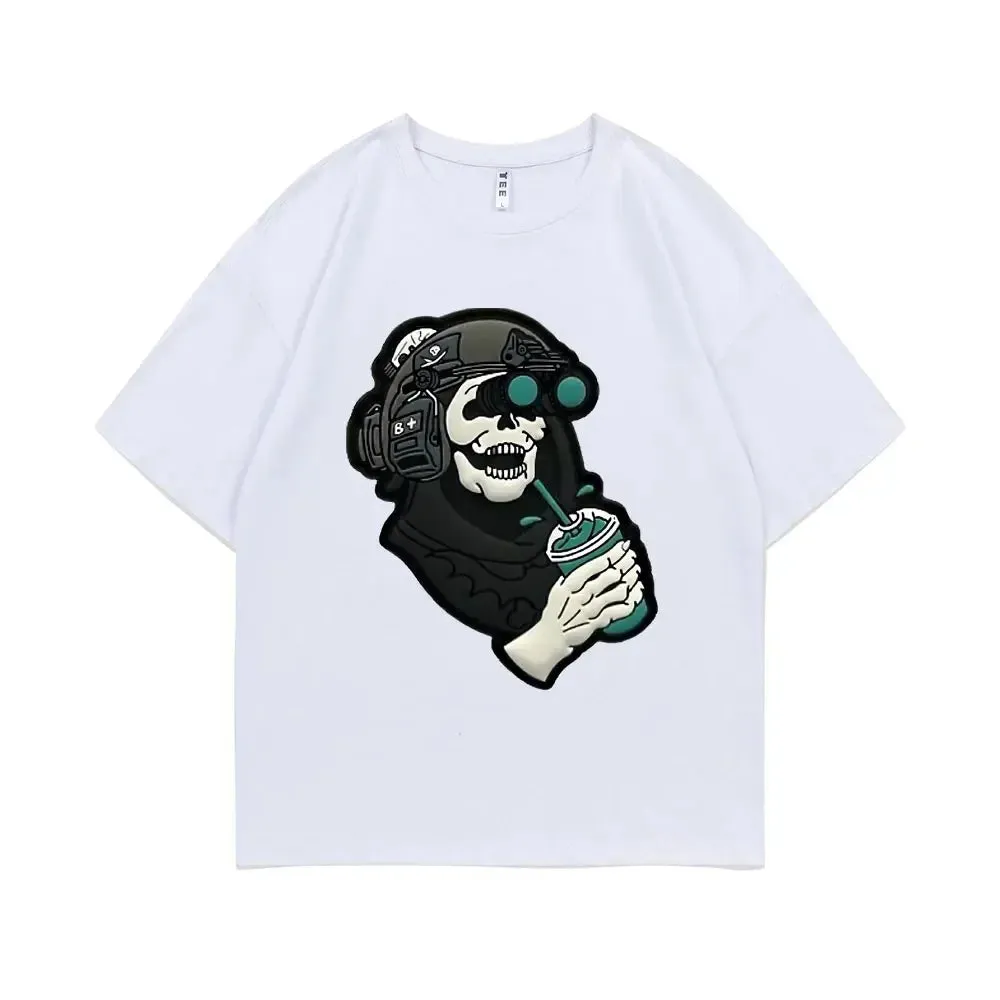 Men's Gothic Vintage Skeleton Coffee Graphic Print Tee
