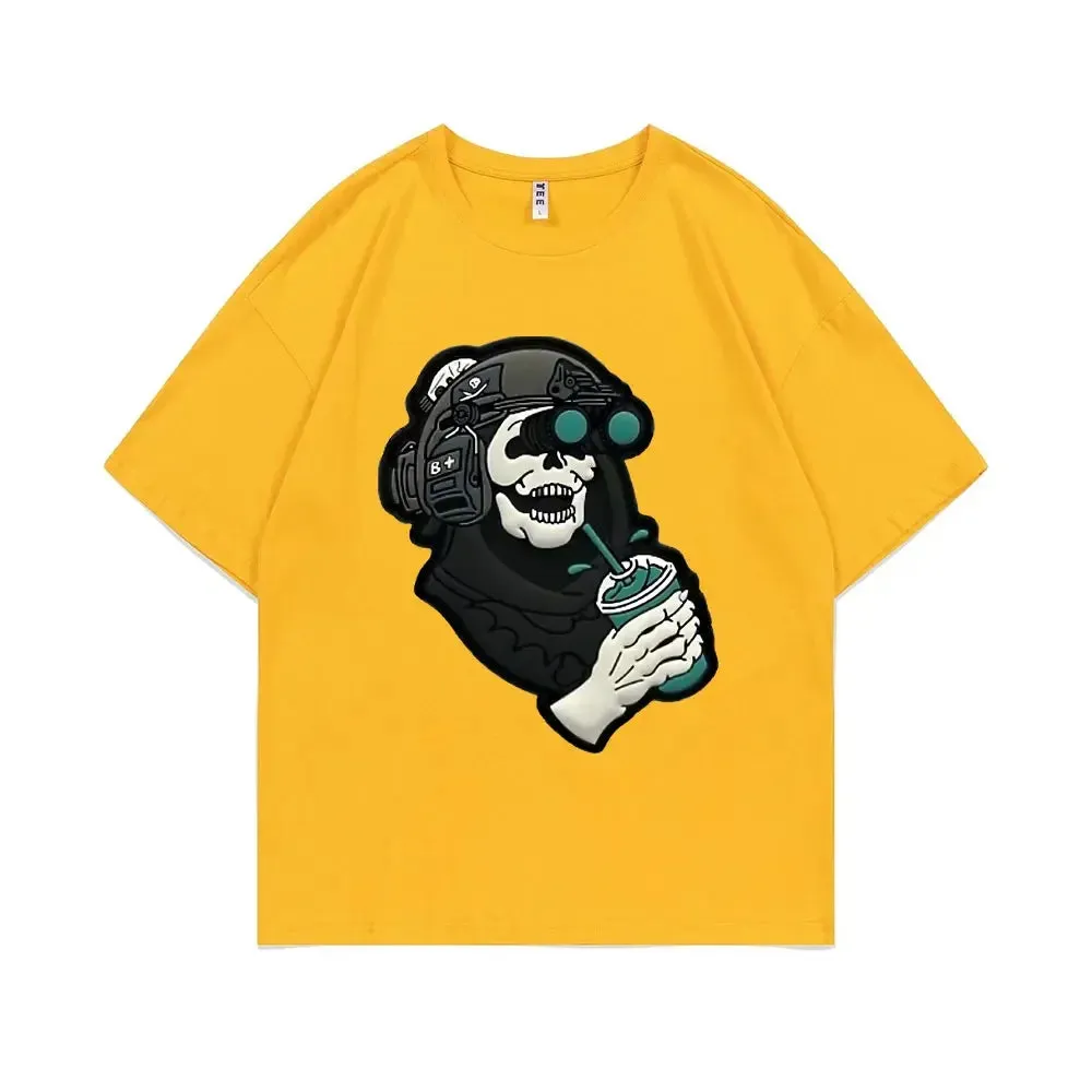 Men's Gothic Vintage Skeleton Coffee Graphic Print Tee