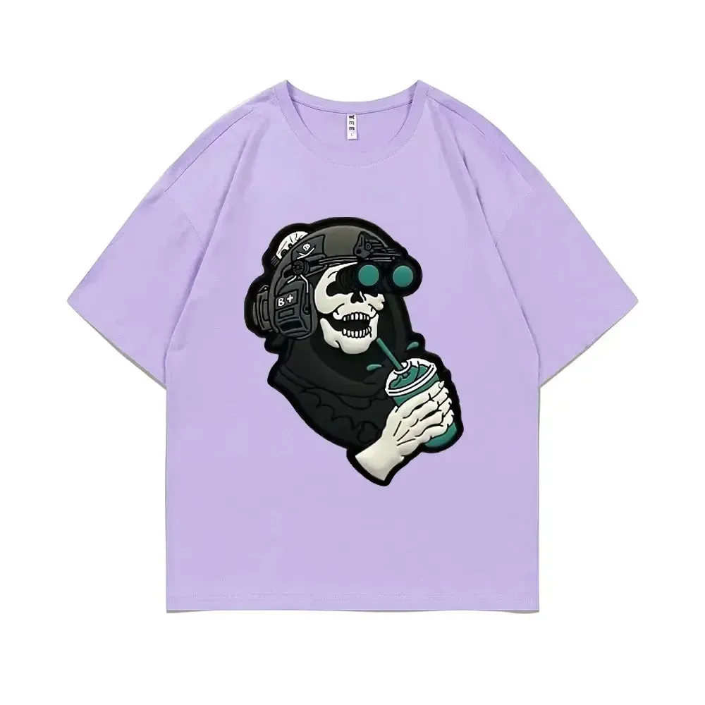 Men's Gothic Vintage Skeleton Coffee Graphic Print Tee