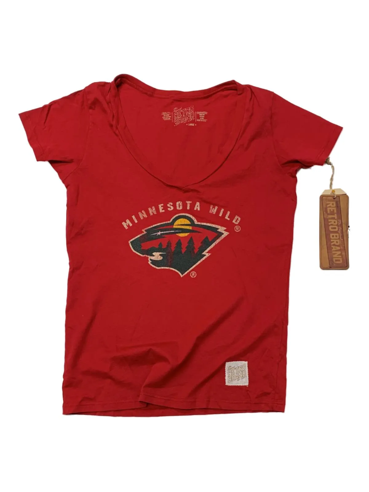 Minnesota Wild Retro Brand JUNIOR WOMEN'S Red Tri-Blend SS V-Neck T-Shirt