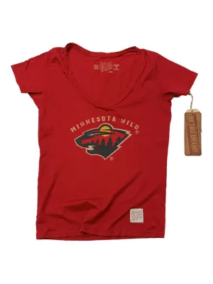 Minnesota Wild Retro Brand JUNIOR WOMEN'S Red Tri-Blend SS V-Neck T-Shirt