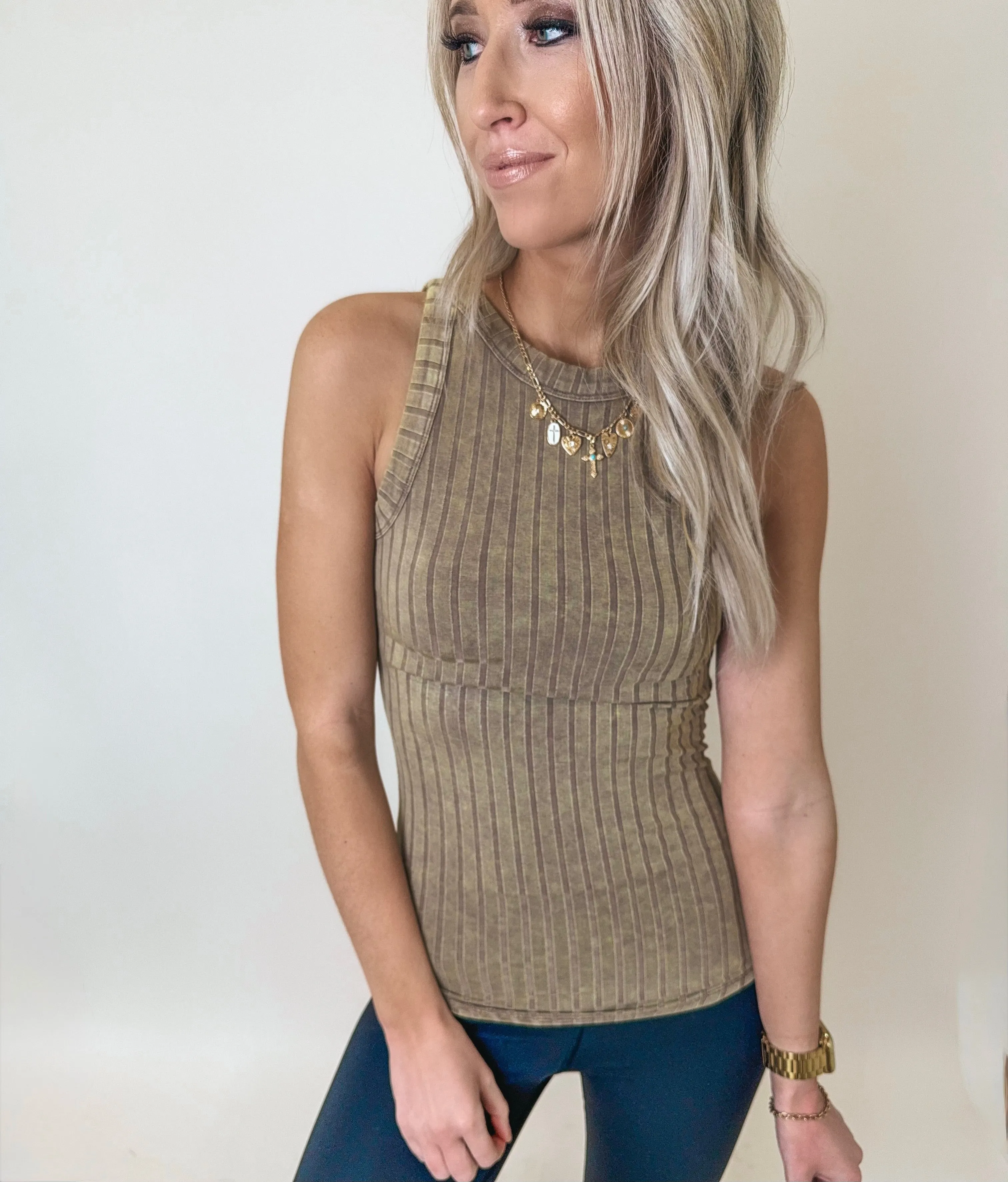 Mocha Ribbed Sleeveless Top