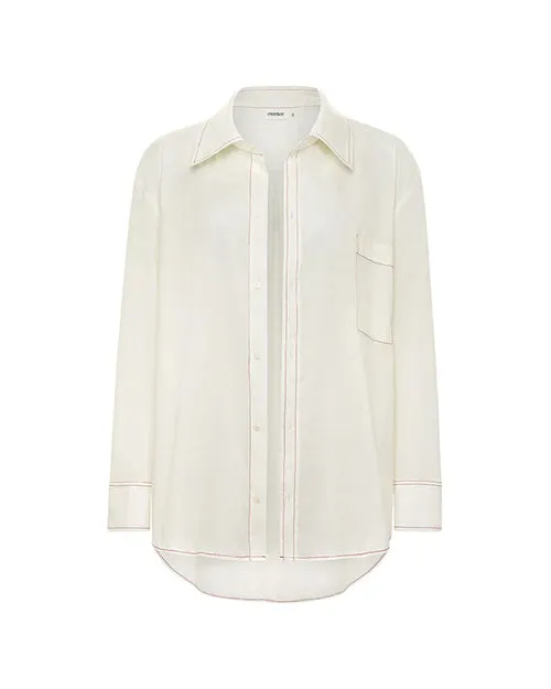 MONTCE | Boyfriend Button Down Shirt | Cream (Raspberry Stitch)