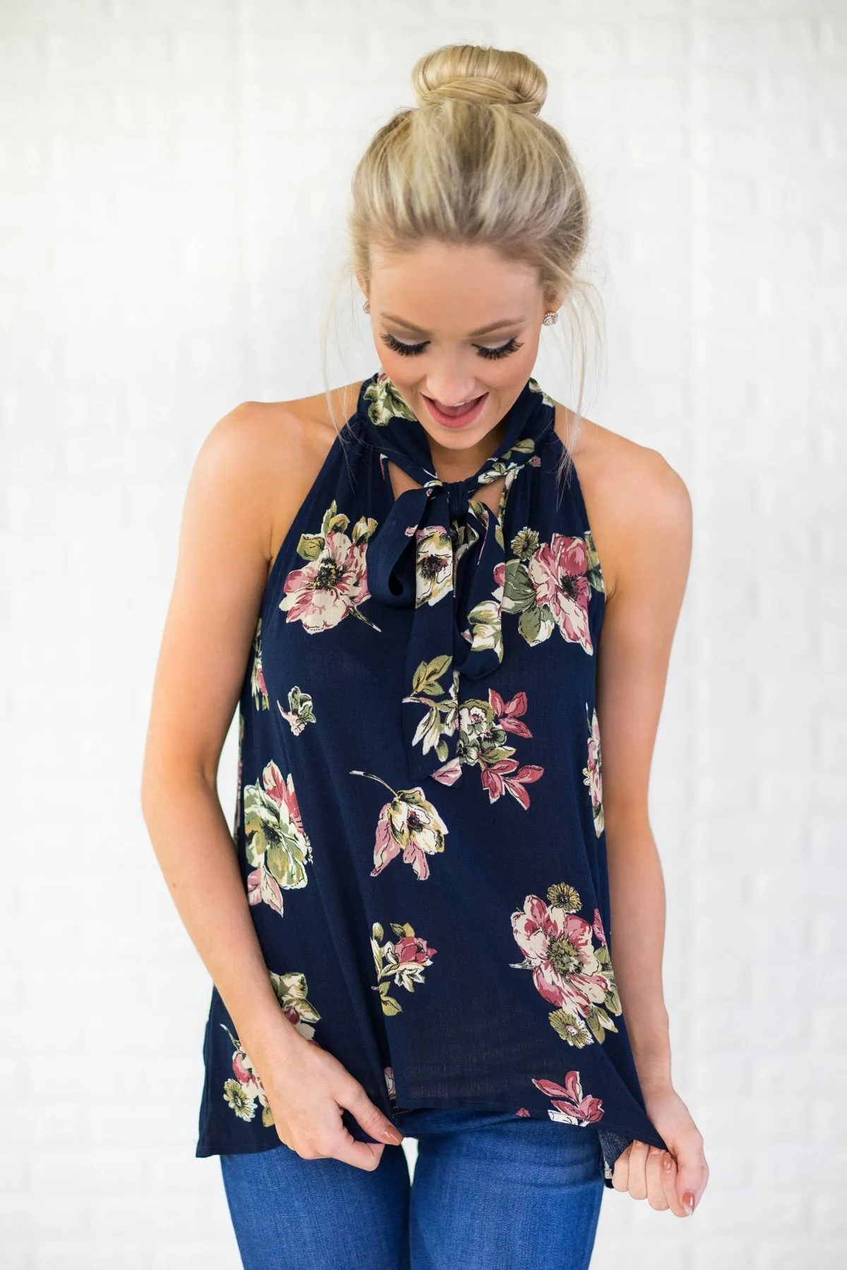 Navy Floral Tank Top