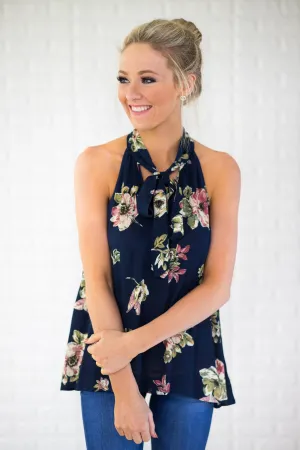 Navy Floral Tank Top