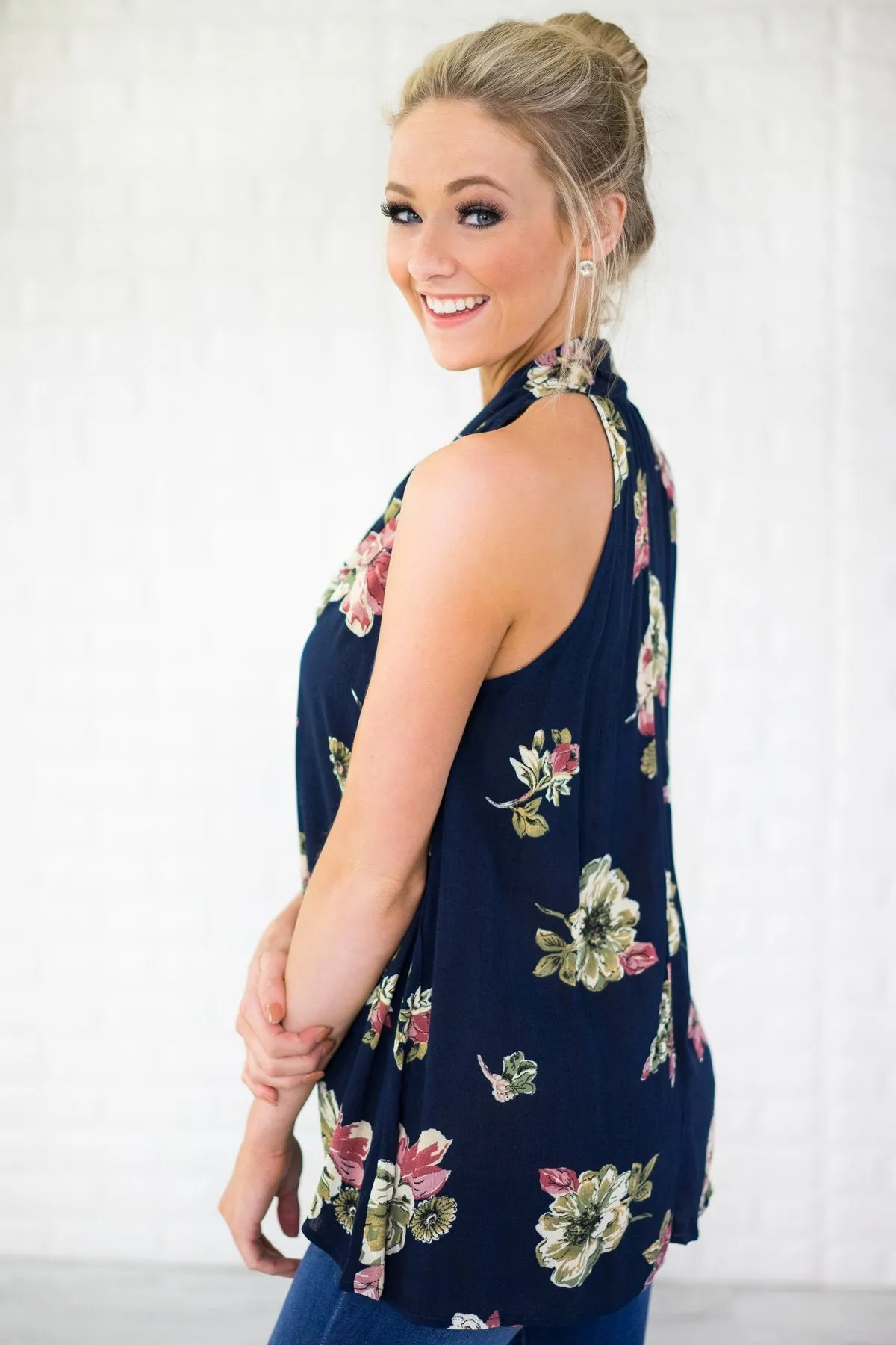 Navy Floral Tank Top