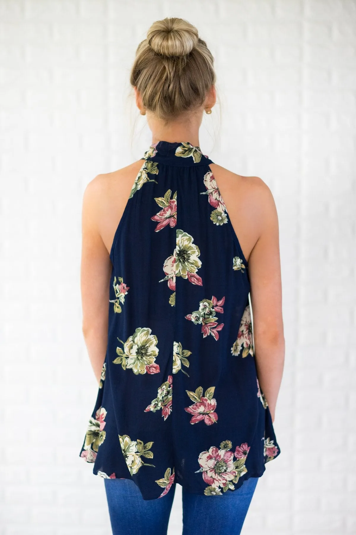 Navy Floral Tank Top