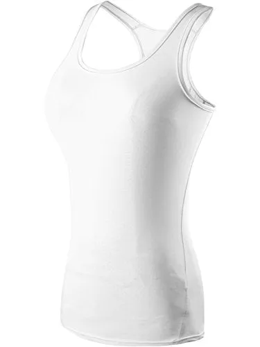 NELEUS Women's 3 Pack Compression Workout Long Tank Top,Black,Grey,White,3XL