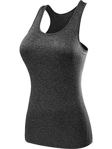 NELEUS Women's 3 Pack Compression Workout Long Tank Top,Black,Grey,White,3XL