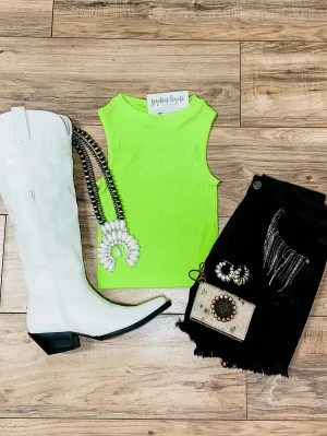 Neon Yellow Seamless High Neck Crop Tank