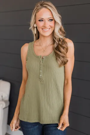 Never Looking Back Ribbed Knit Tank Top- Olive