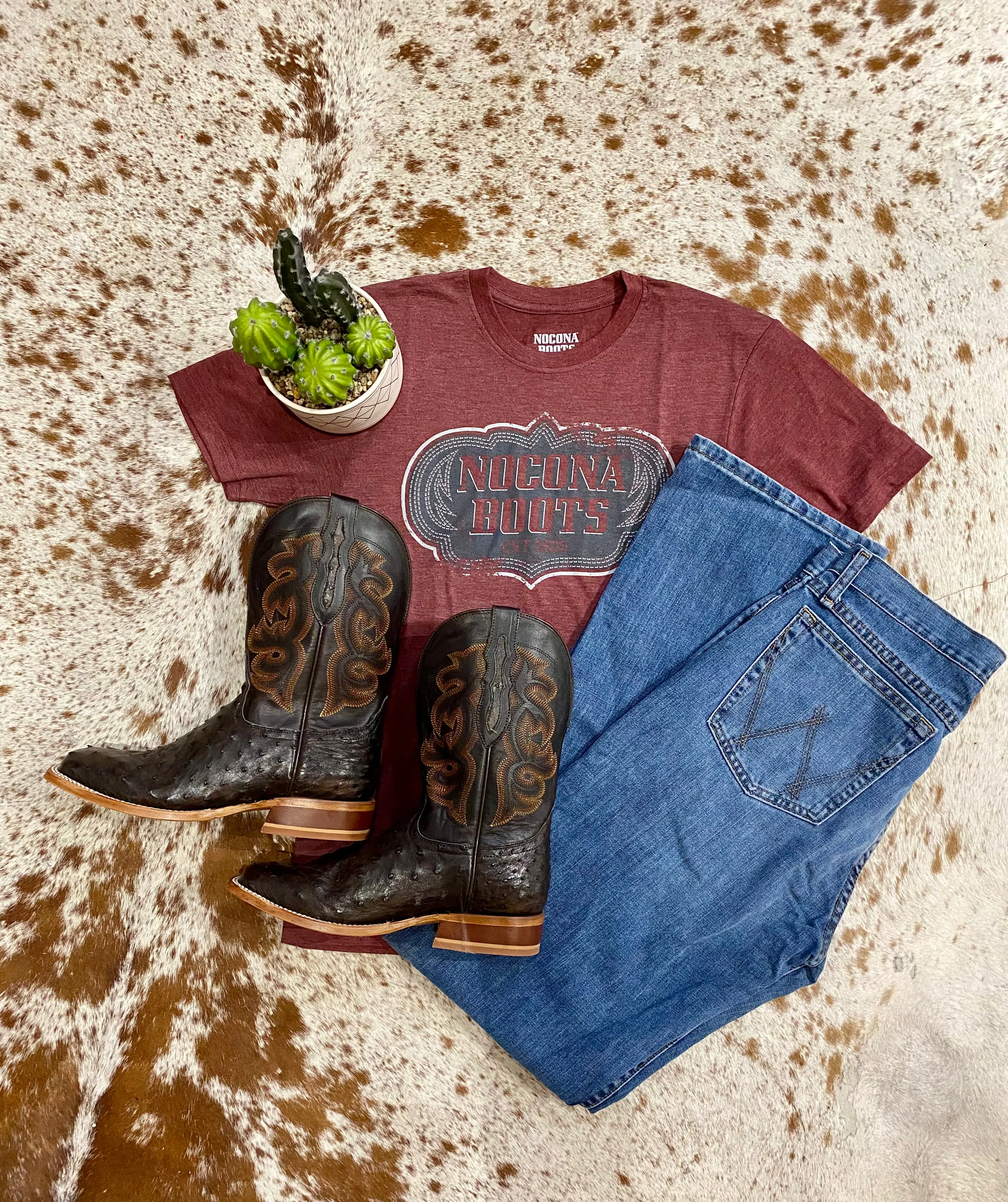 Nocona Boots Western Stitch Maroon Graphic