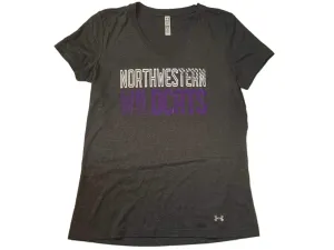 Northwestern Wildcats Under Armour Heatgear WOMEN Gray V-Neck T-Shirt (M)