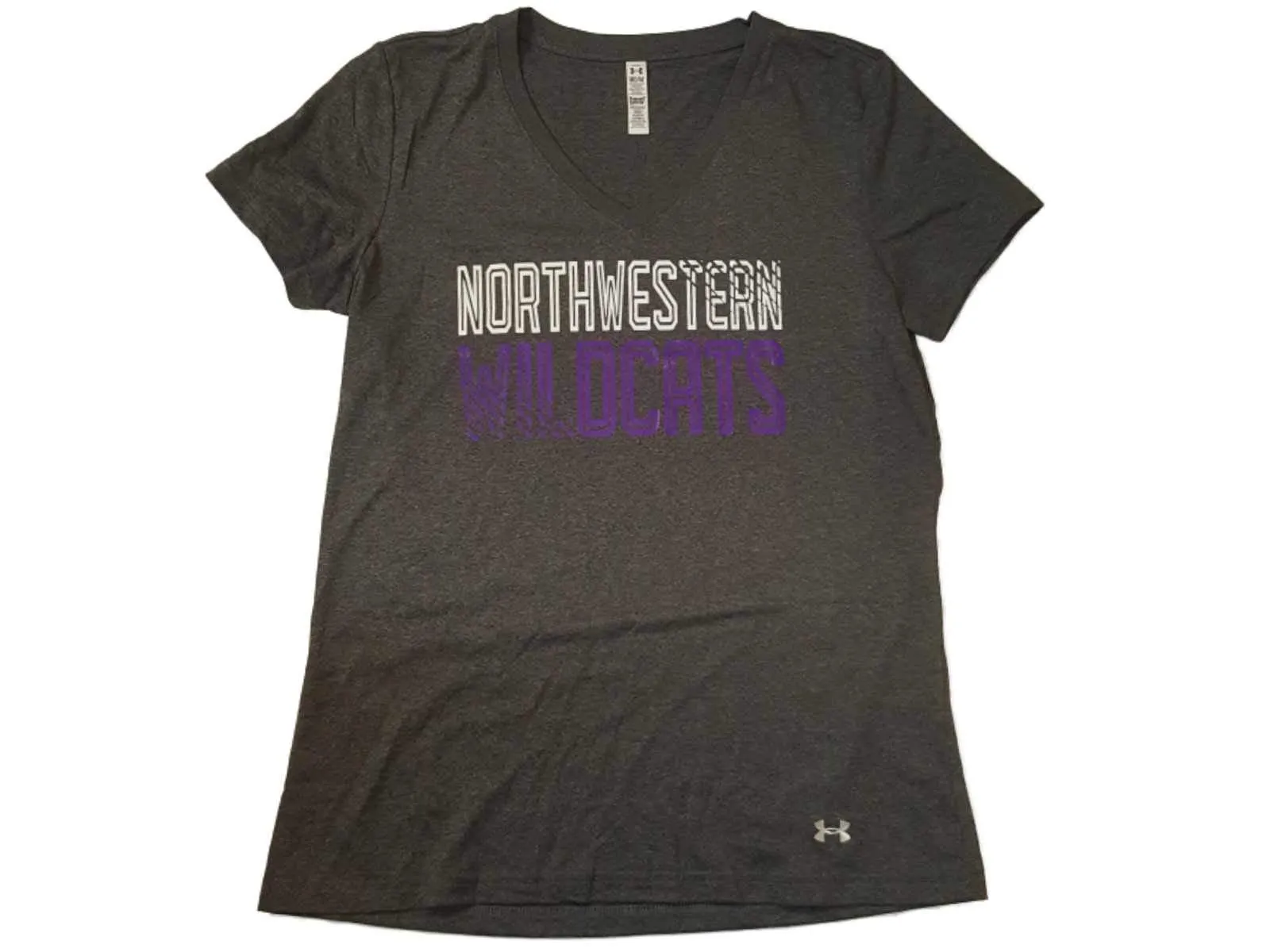 Northwestern Wildcats Under Armour Heatgear WOMEN Gray V-Neck T-Shirt (M)