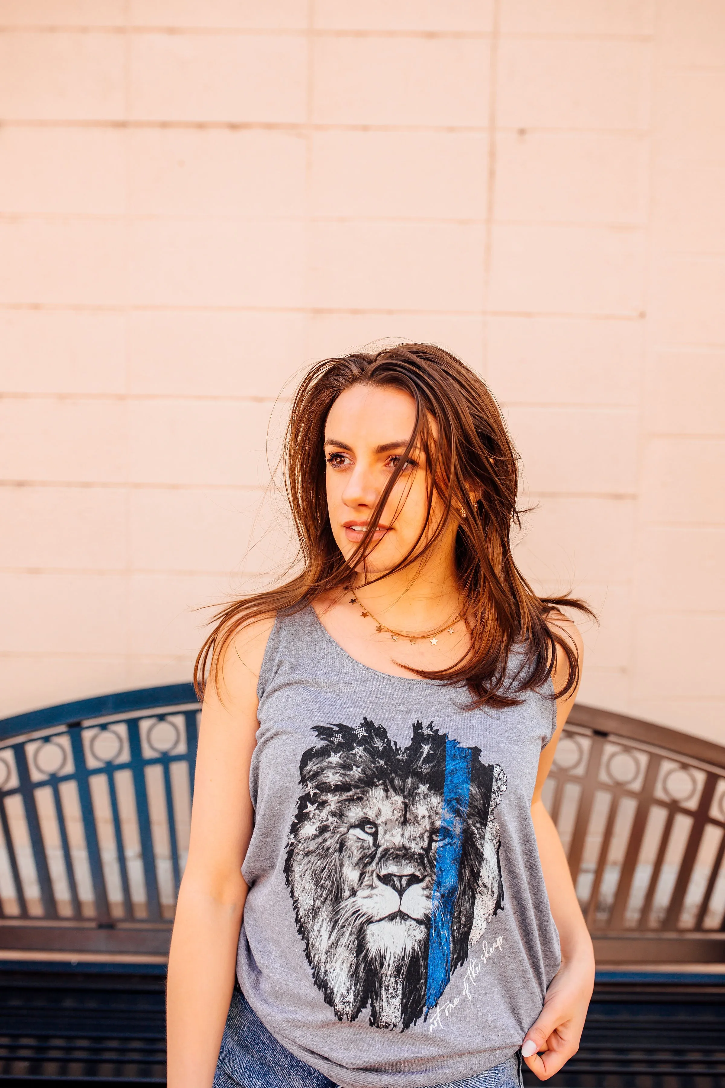 Not One Of The Sheep TBL Distressed Lion © Ladies Tri-Blend Racerback Tank