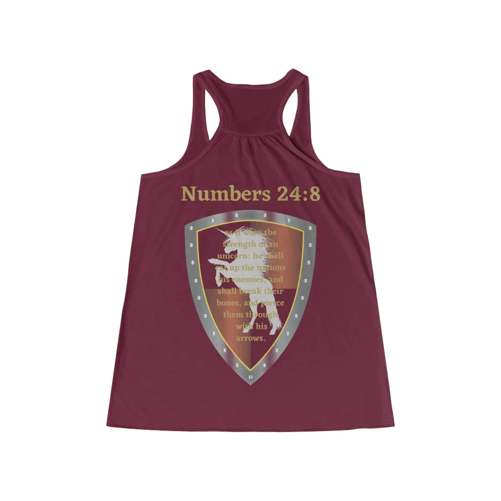 Numbers 24:8 Shield of Faith Flowy Racerback Tank