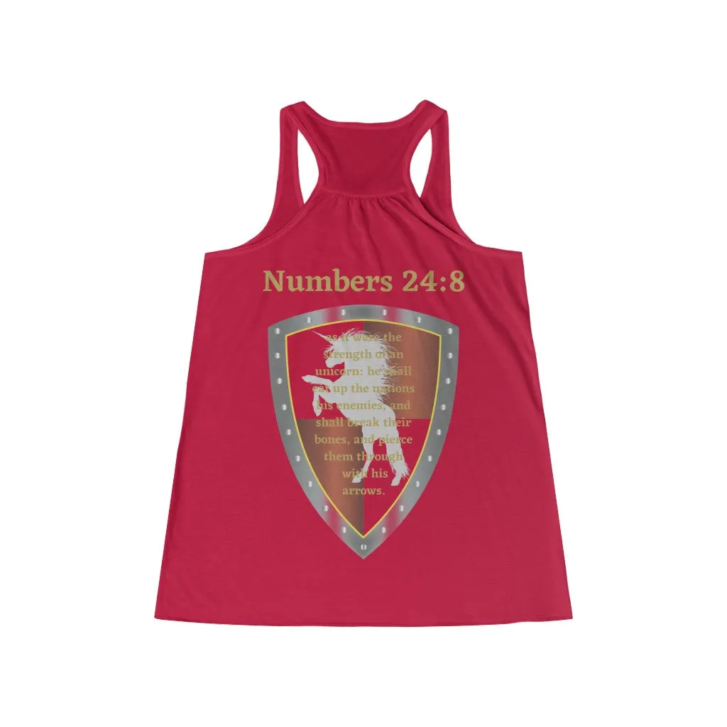 Numbers 24:8 Shield of Faith Flowy Racerback Tank