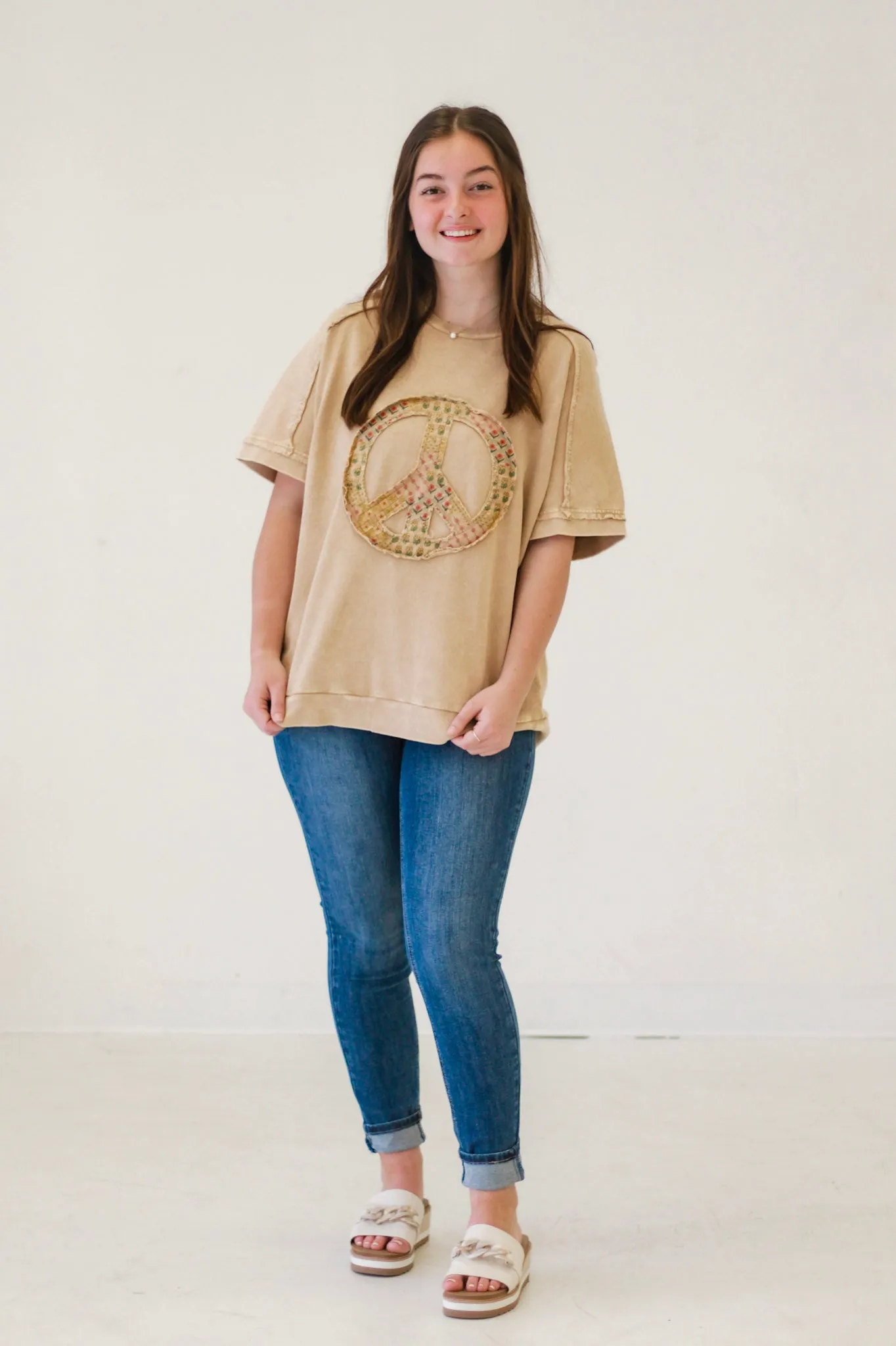 Ophelia Peace Patch Terry Pullover - Khaki