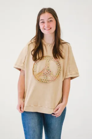 Ophelia Peace Patch Terry Pullover - Khaki