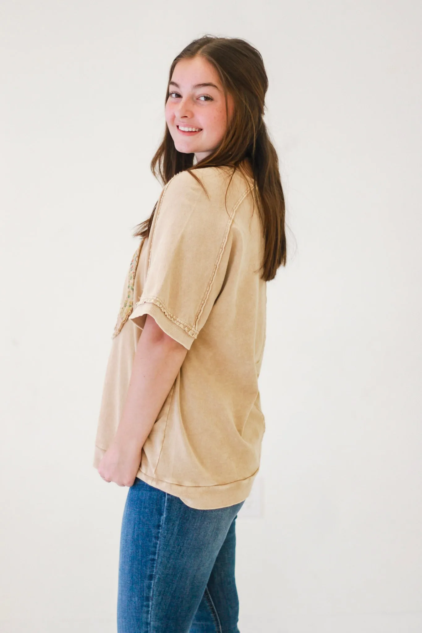 Ophelia Peace Patch Terry Pullover - Khaki