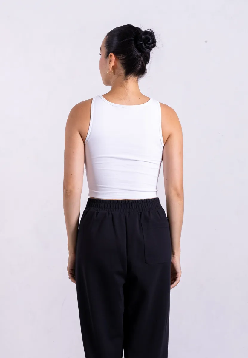 Organic Cotton High-Neck Cropped Tank, White