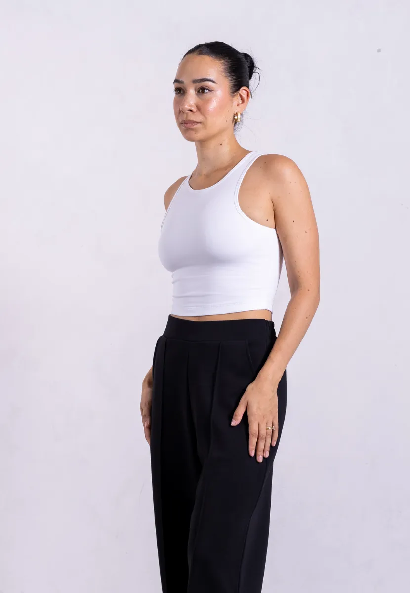 Organic Cotton High-Neck Cropped Tank, White