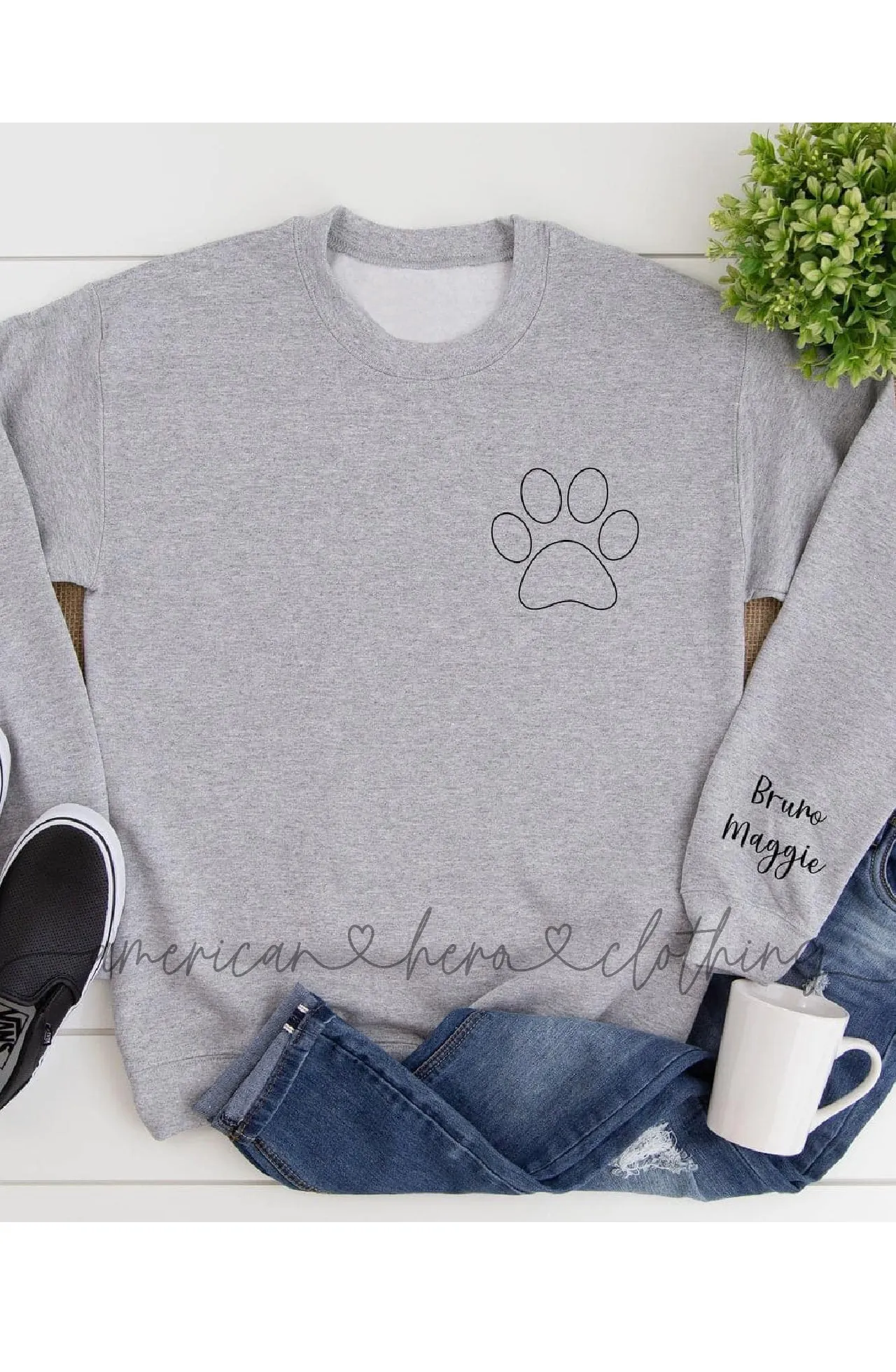 Paw Print Crewneck Sweatshirt   names on sleeve