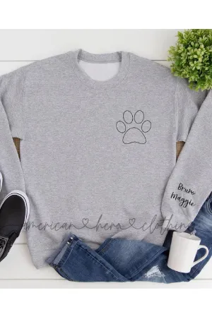 Paw Print Crewneck Sweatshirt   names on sleeve