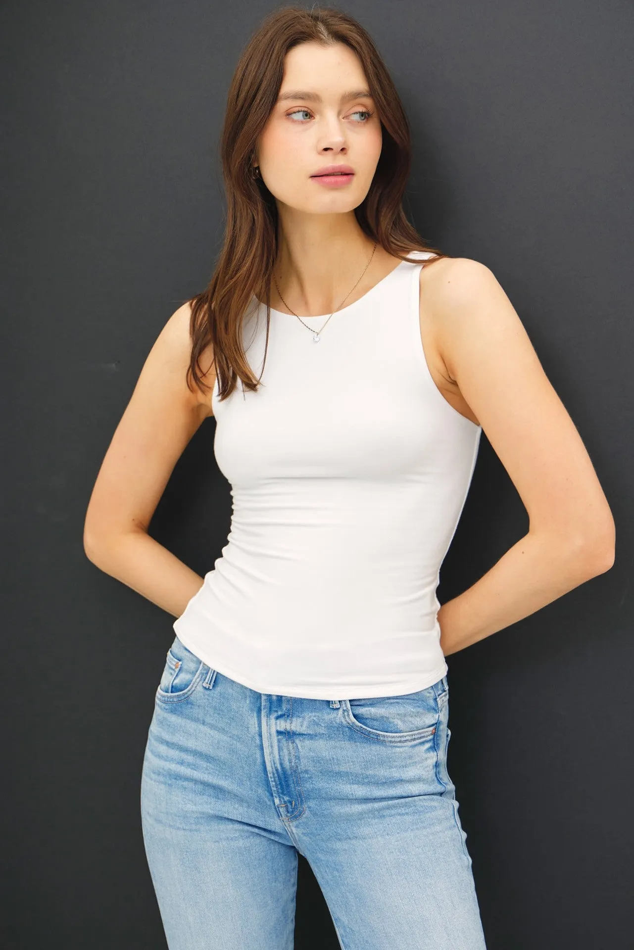 People Watching Basic Boat Neck Tank in Off White