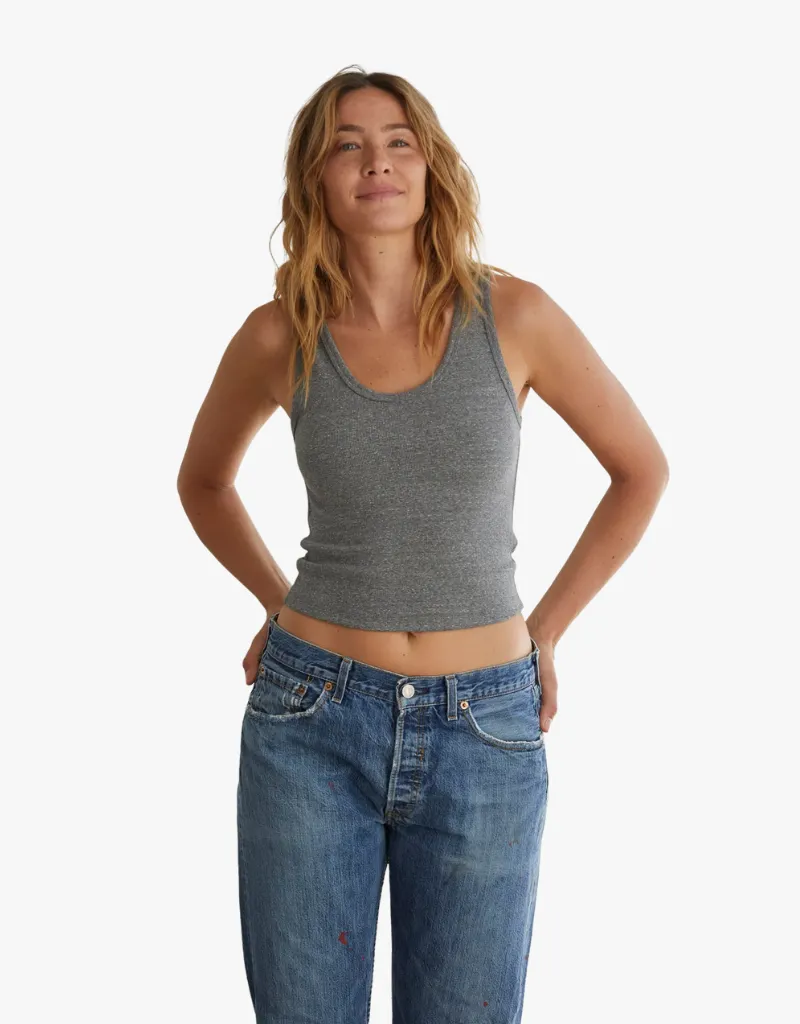 Perfect White Tee Blondie Structured Rib Bra Friendly Tank Top in Dark Heather Grey