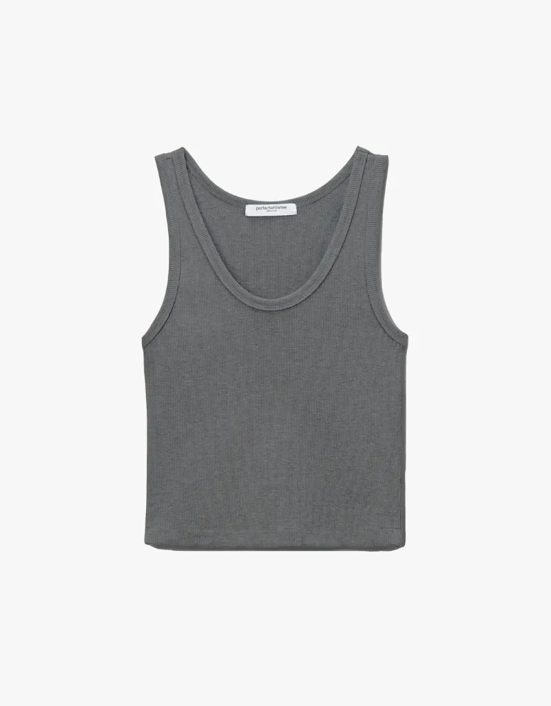 Perfect White Tee Blondie Structured Rib Bra Friendly Tank Top in Dark Heather Grey