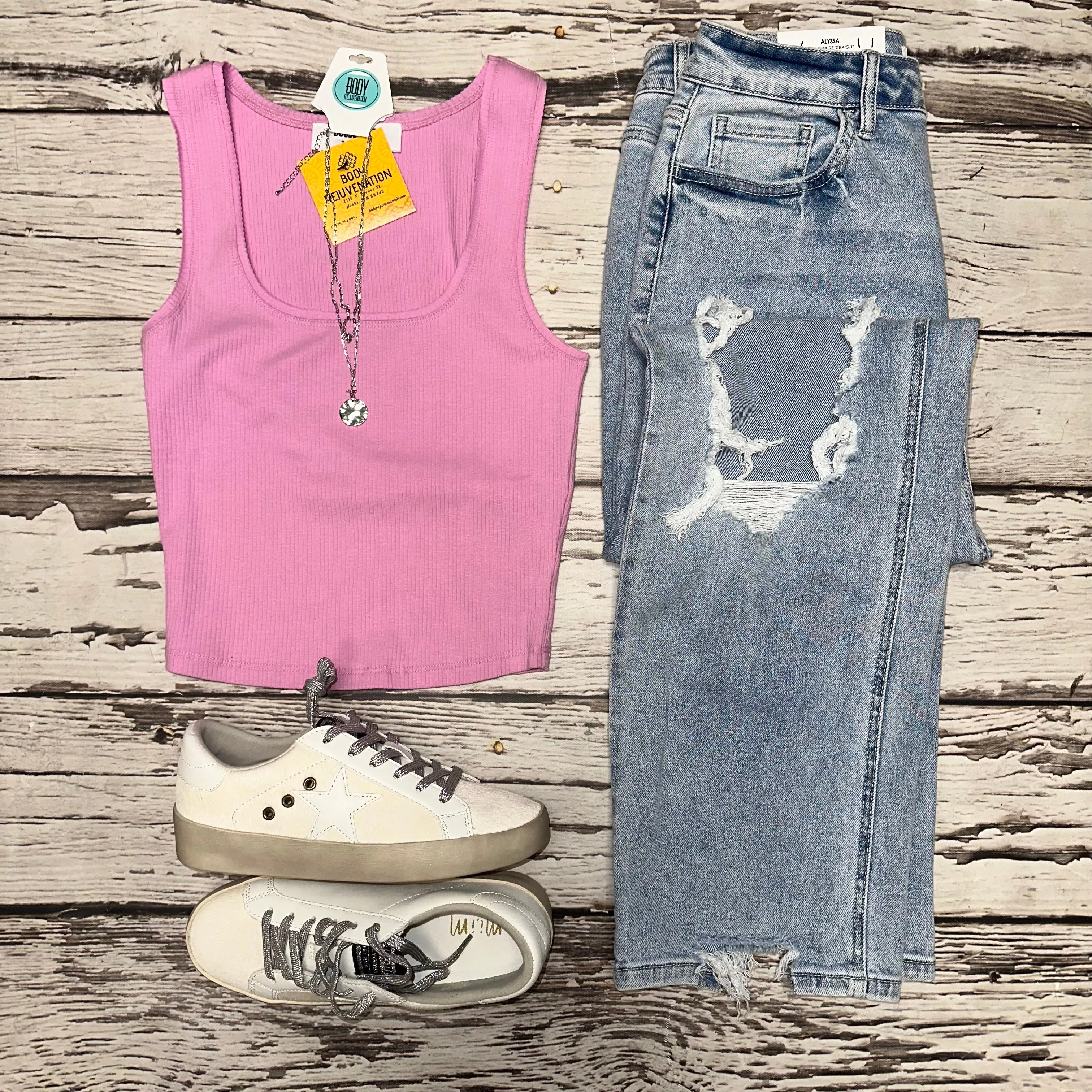 Pink Square Neck Tank