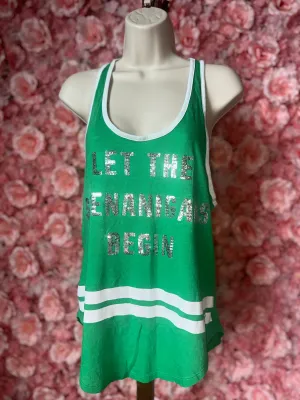 PINK VS (Medium) Green St. Patty Tank Sequin ‘Let The Shenanigan’s Begin’