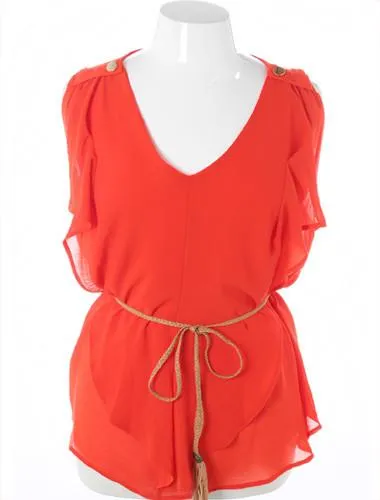 Plus Size Designer Layered Ruffle Breeze Orange Tank