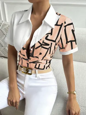 Privé Two Tone & Graphic Button Through Shirt